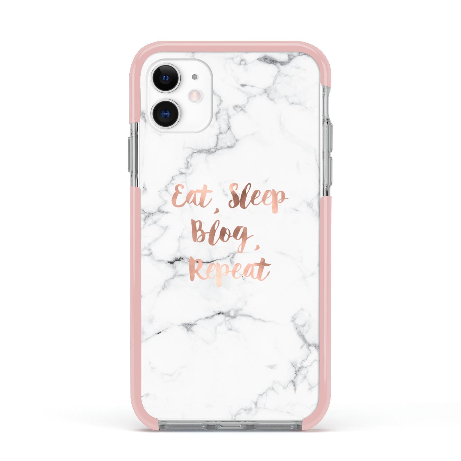 Eat Sleep Blog Repeat Marble Effect Apple iPhone 11 in White with Pink Impact Case