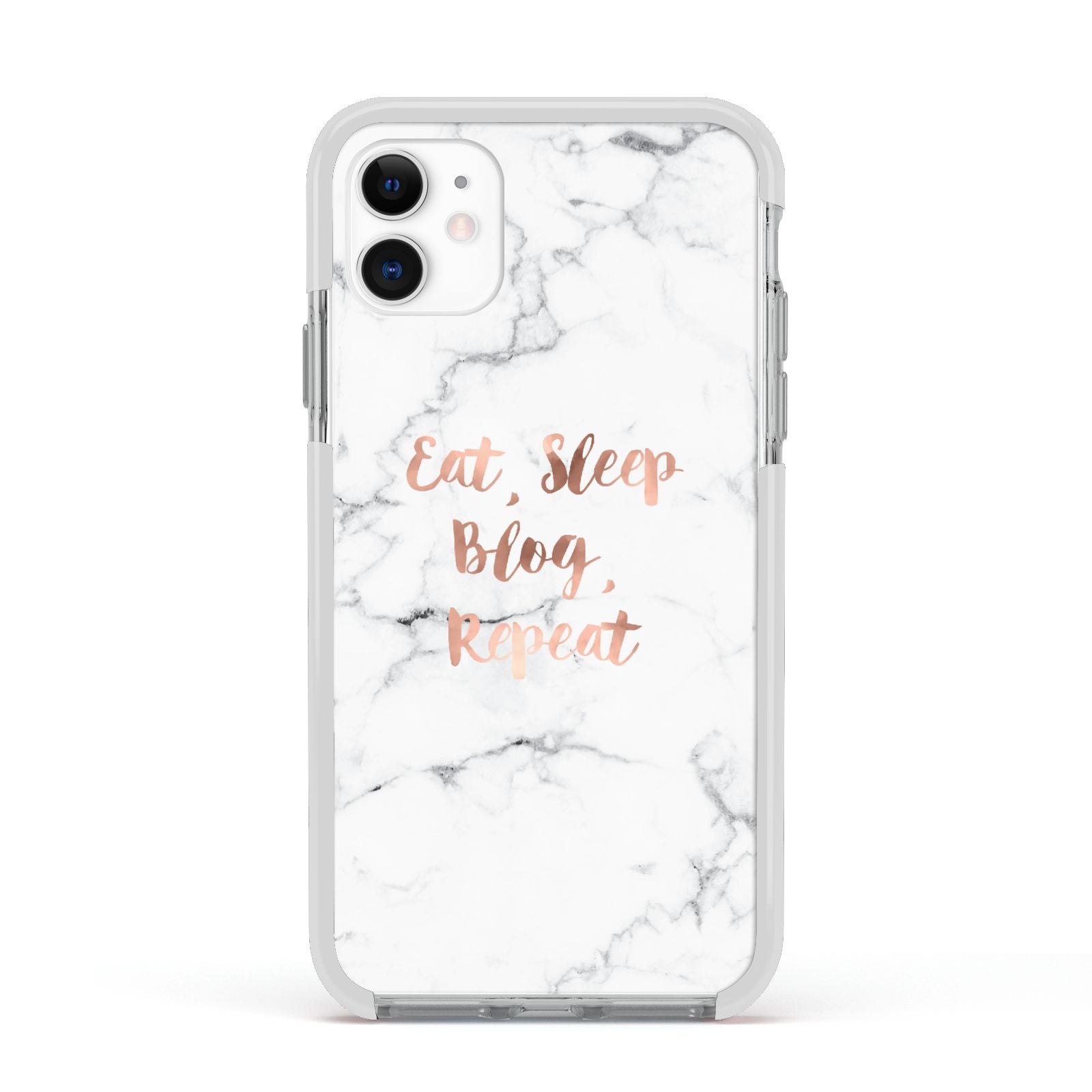 Eat Sleep Blog Repeat Marble Effect Apple iPhone 11 in White with White Impact Case