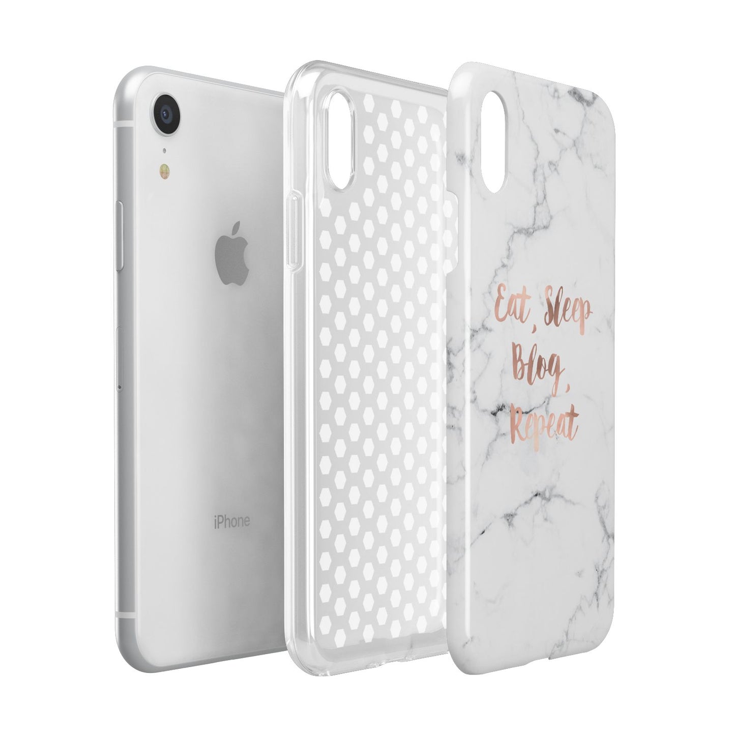 Eat Sleep Blog Repeat Marble Effect Apple iPhone XR White 3D Tough Case Expanded view