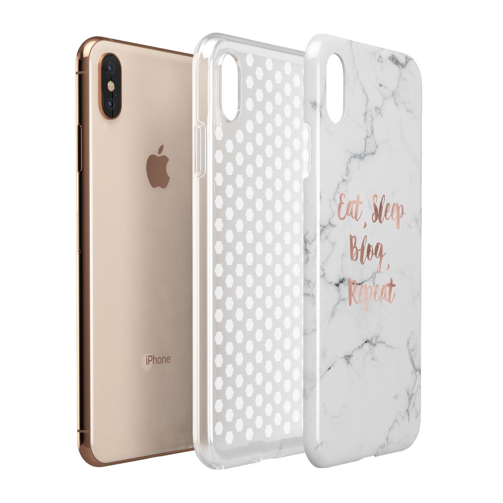 Eat Sleep Blog Repeat Marble Effect Apple iPhone Xs Max 3D Tough Case Expanded View