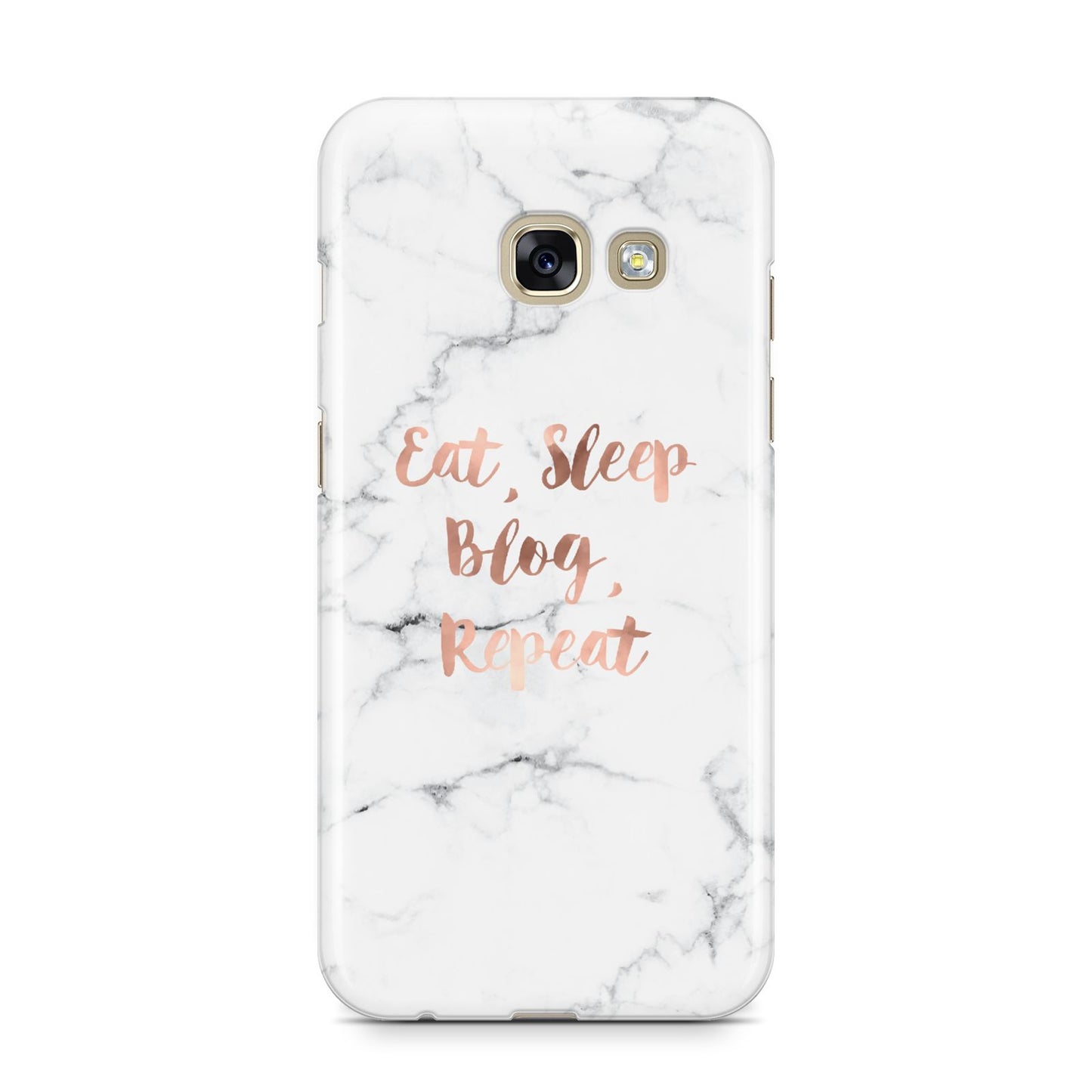 Eat Sleep Blog Repeat Marble Effect Samsung Galaxy A3 2017 Case on gold phone