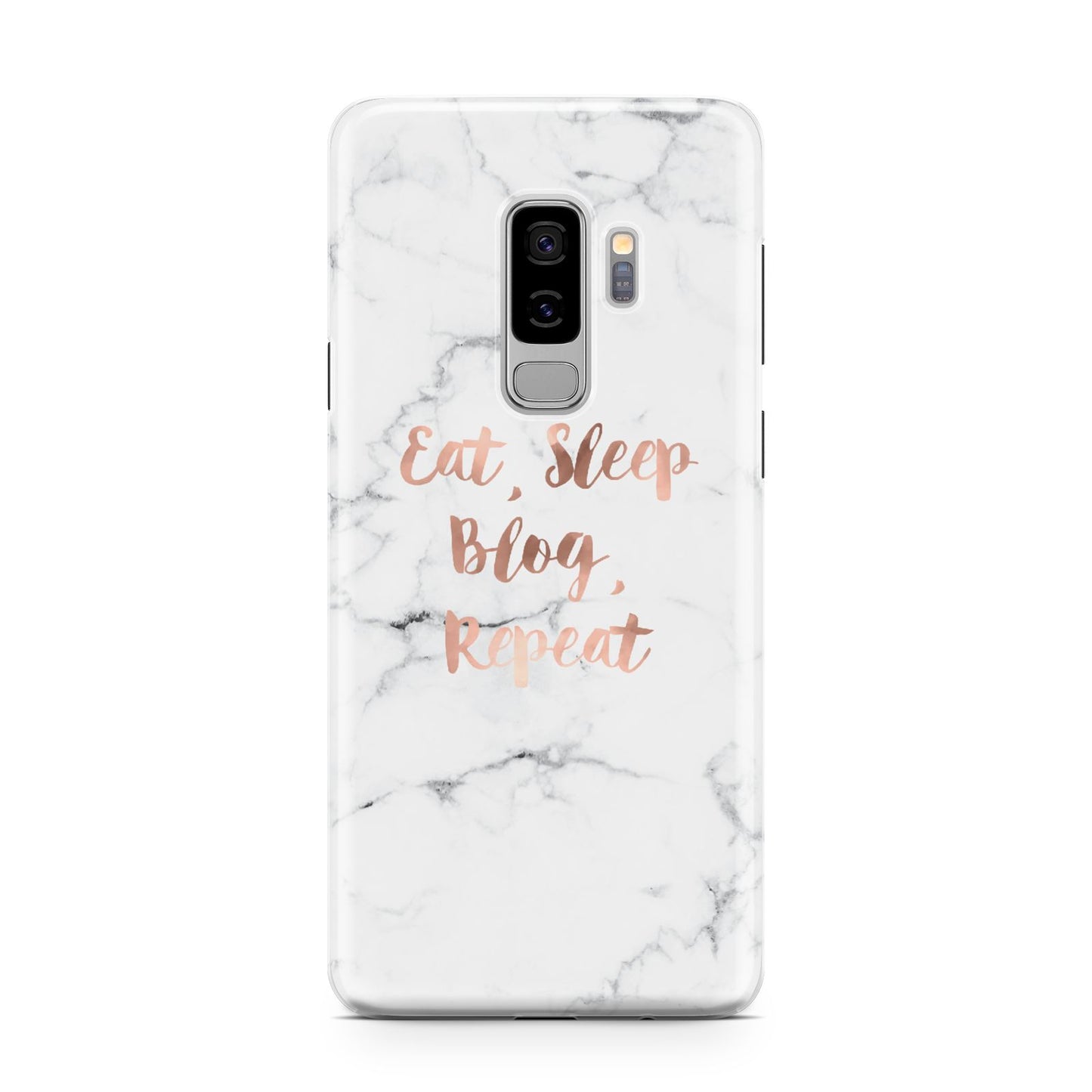 Eat Sleep Blog Repeat Marble Effect Samsung Galaxy S9 Plus Case on Silver phone