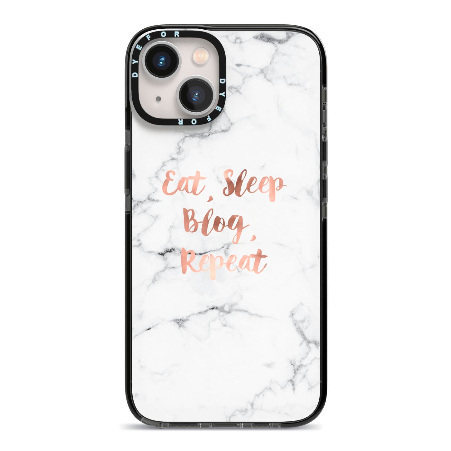 Eat Sleep Blog Repeat Marble Effect iPhone 13 Black Impact Case on Silver phone
