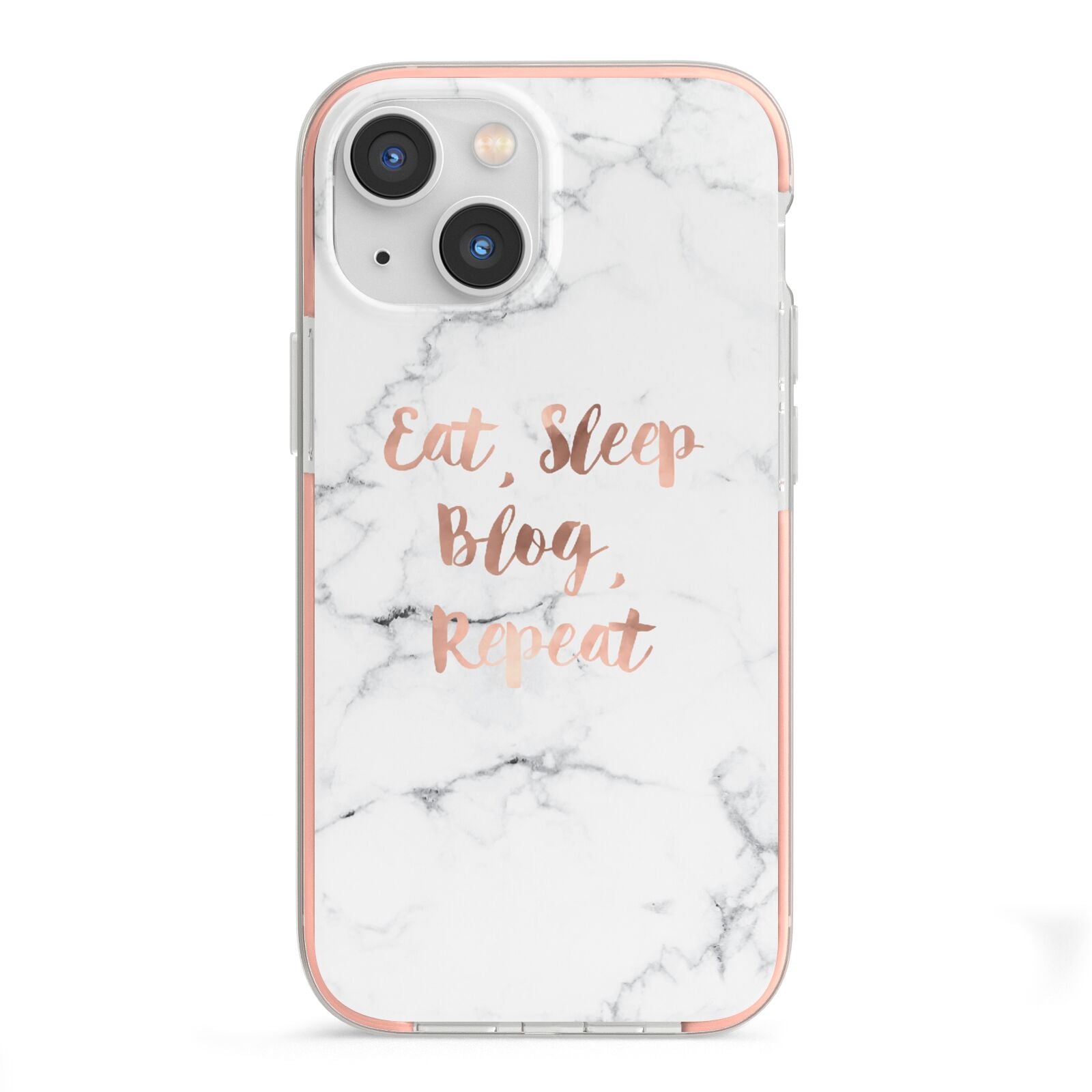 Eat Sleep Blog Repeat Marble Effect iPhone 13 Mini TPU Impact Case with Pink Edges