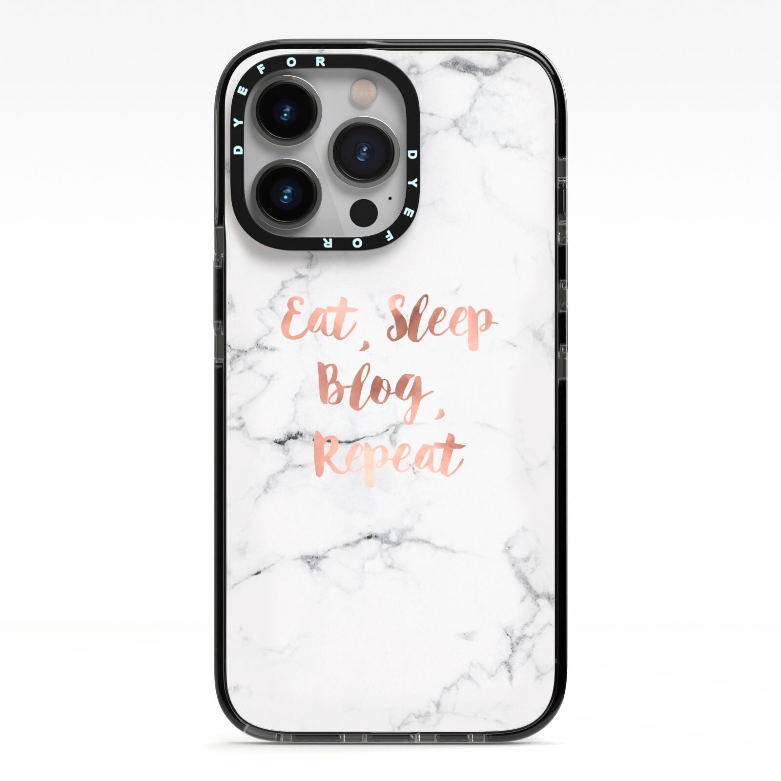 Eat Sleep Blog Repeat Marble Effect iPhone 13 Pro Black Impact Case on Silver phone