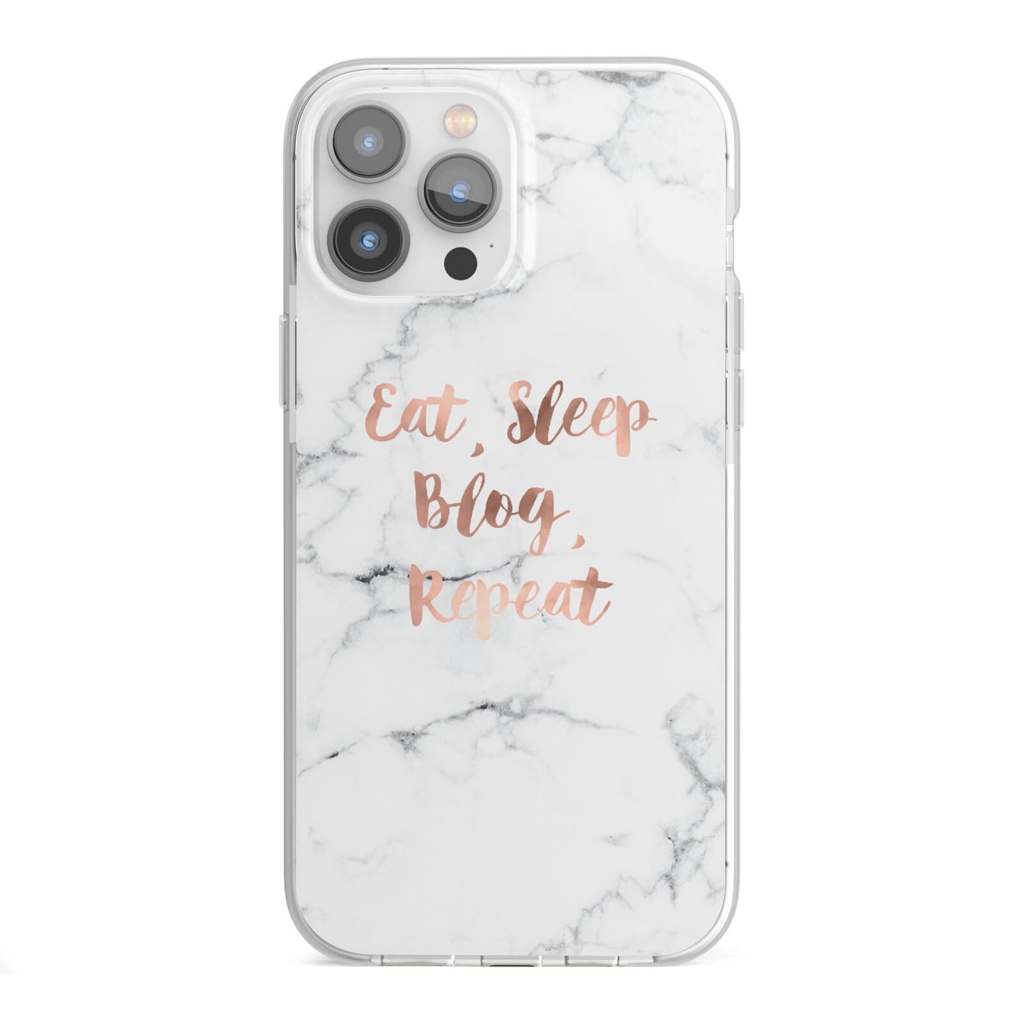 Eat Sleep Blog Repeat Marble Effect iPhone 13 Pro Max TPU Impact Case with White Edges