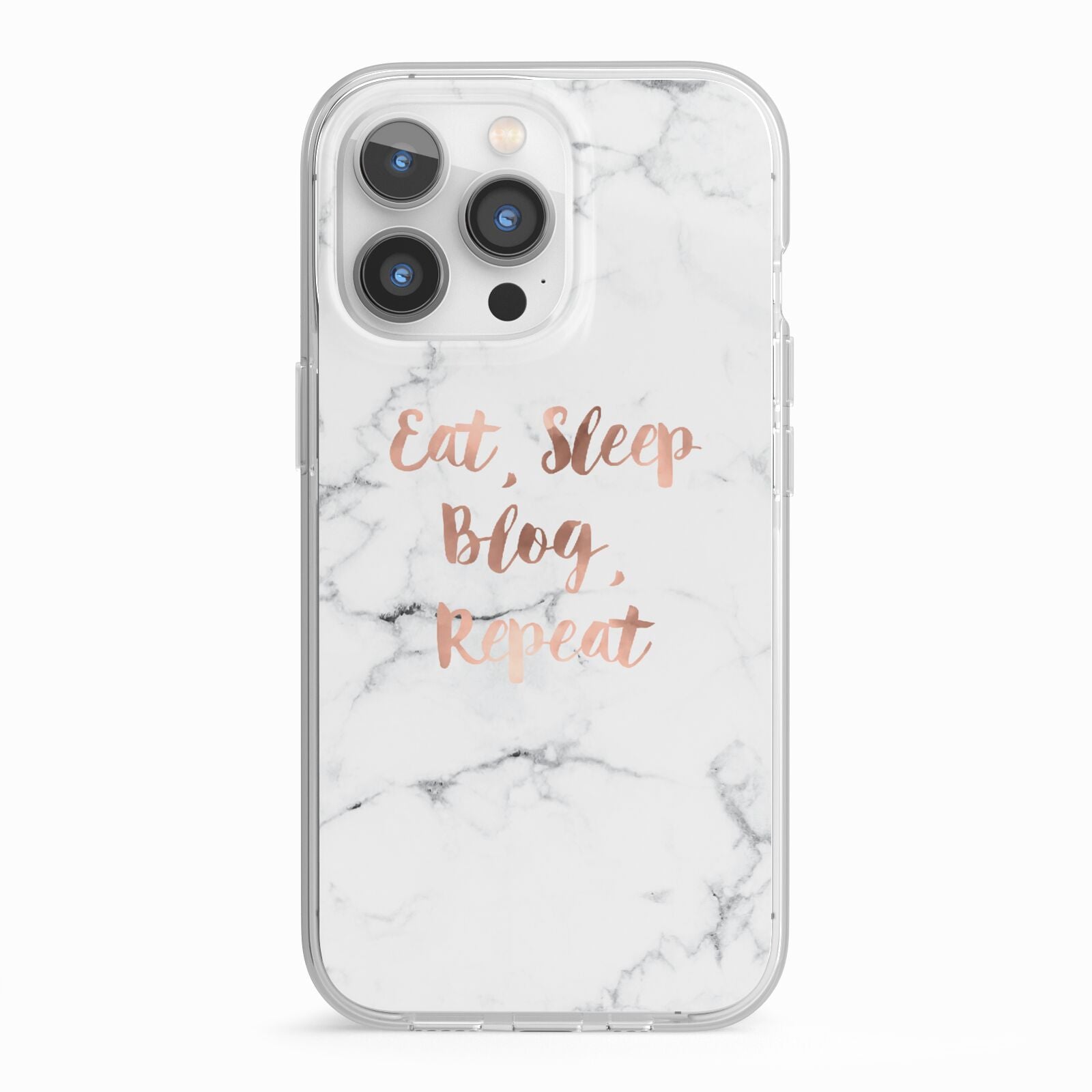 Eat Sleep Blog Repeat Marble Effect iPhone 13 Pro TPU Impact Case with White Edges