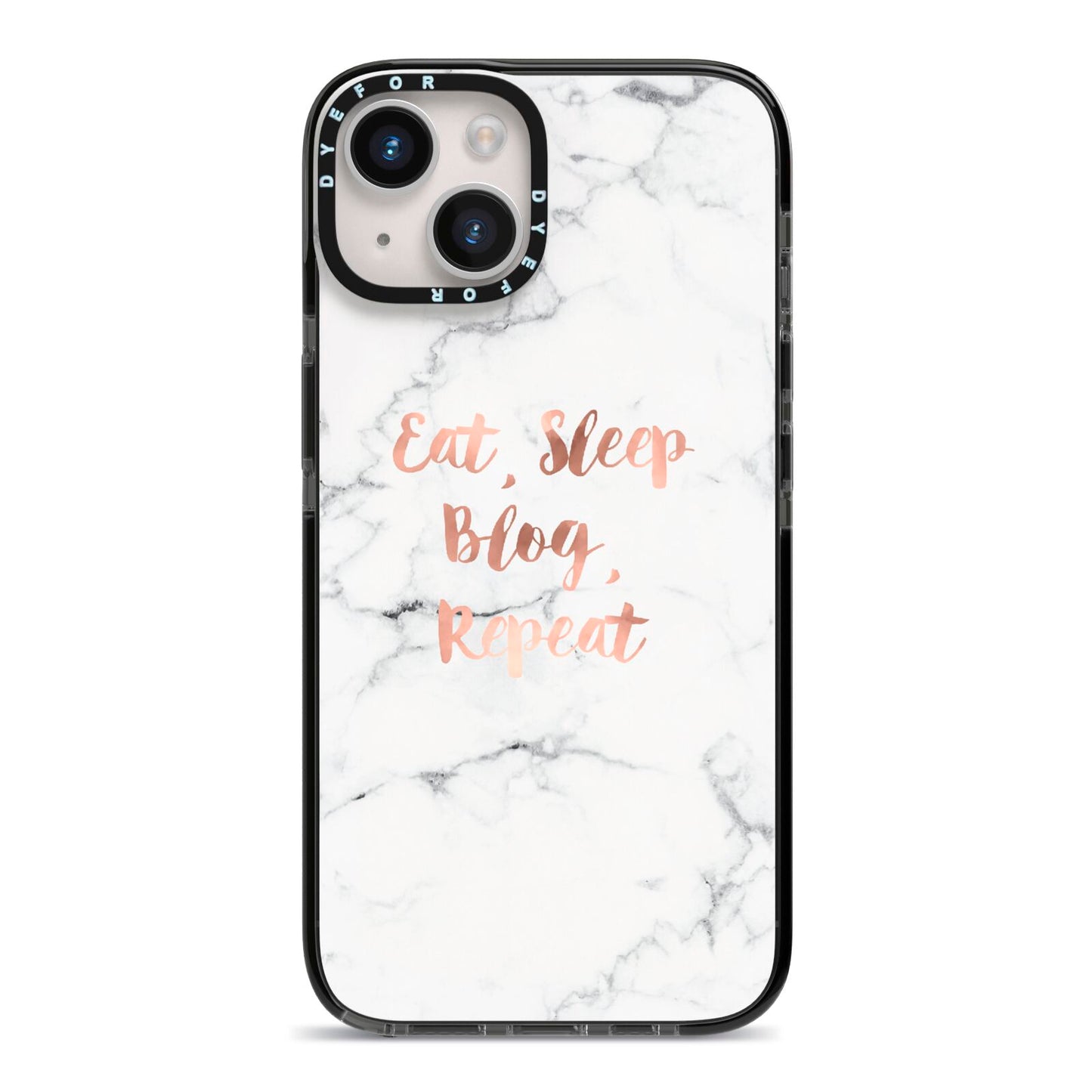 Eat Sleep Blog Repeat Marble Effect iPhone 14 Black Impact Case on Silver phone