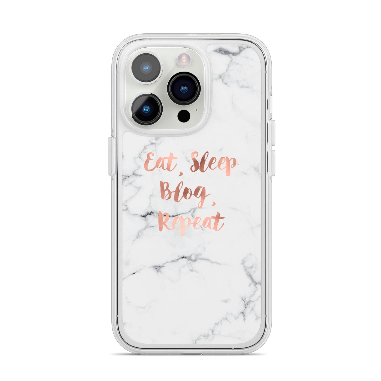 Eat Sleep Blog Repeat Marble Effect iPhone 14 Pro Clear Tough Case Silver