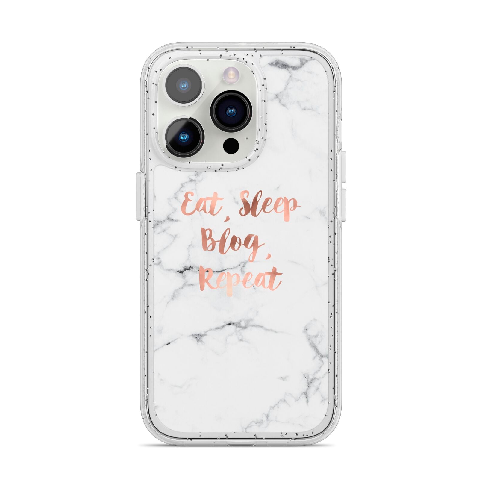 Eat Sleep Blog Repeat Marble Effect iPhone 14 Pro Glitter Tough Case Silver