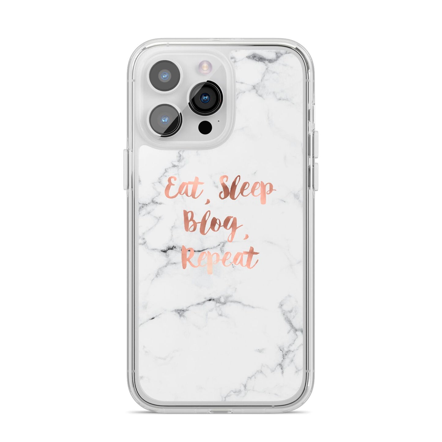 Eat Sleep Blog Repeat Marble Effect iPhone 14 Pro Max Clear Tough Case Silver
