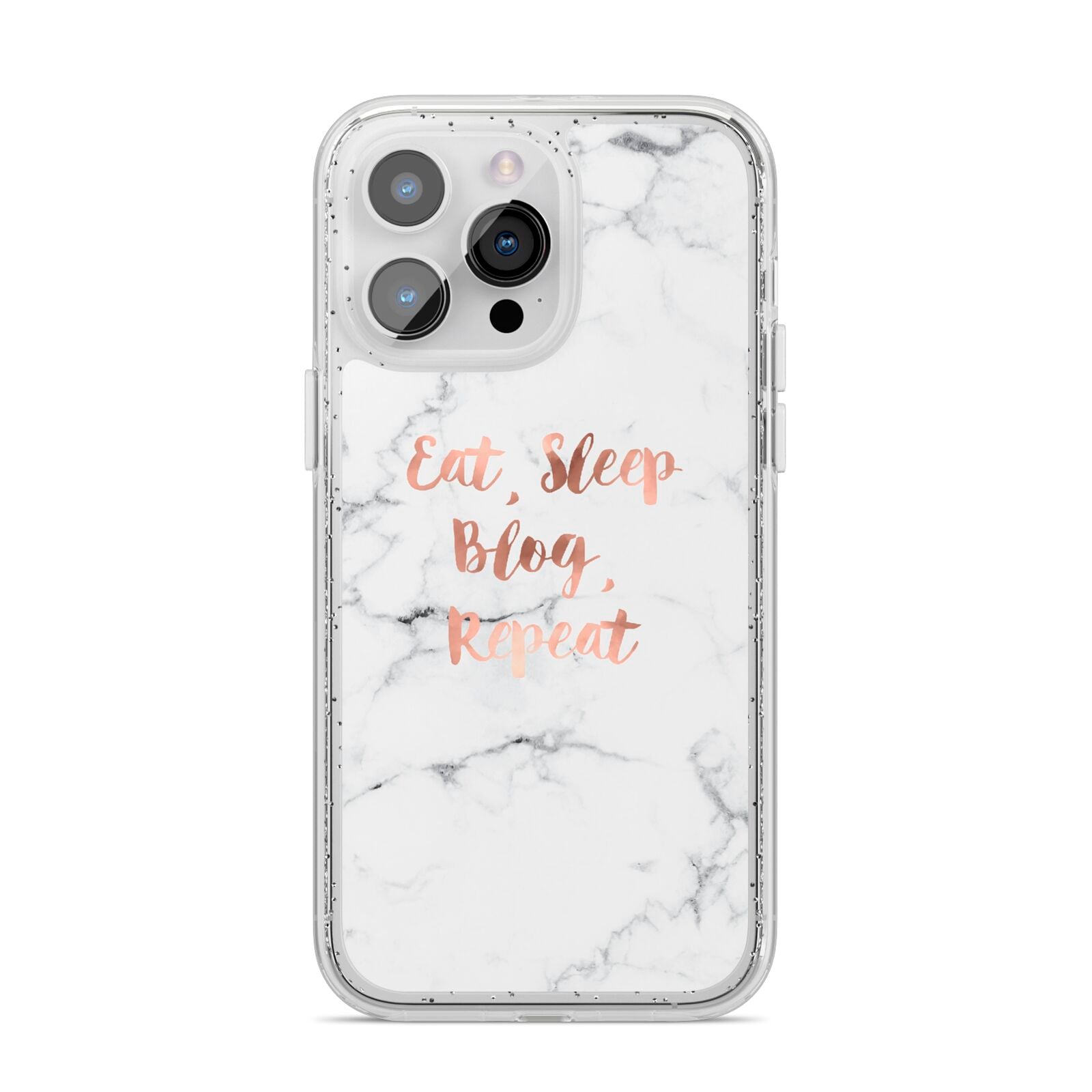 Eat Sleep Blog Repeat Marble Effect iPhone 14 Pro Max Glitter Tough Case Silver