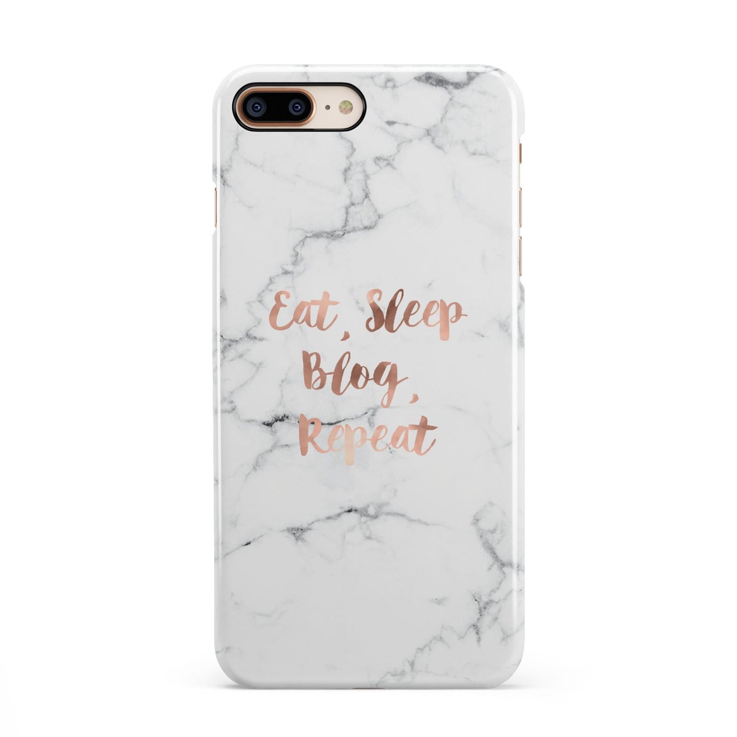 Eat Sleep Blog Repeat Marble Effect iPhone 8 Plus 3D Snap Case on Gold Phone