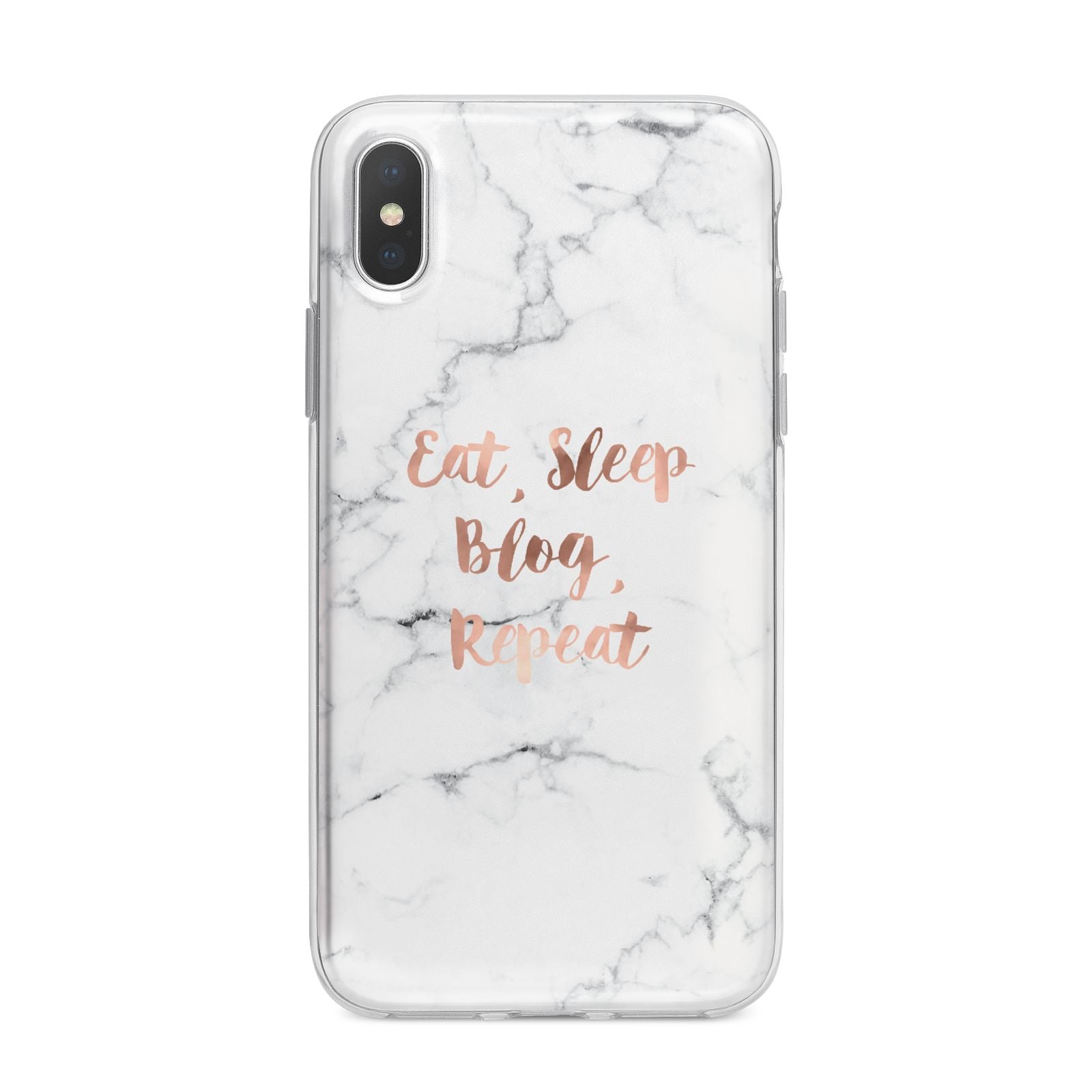 Eat Sleep Blog Repeat Marble Effect iPhone X Bumper Case on Silver iPhone Alternative Image 1