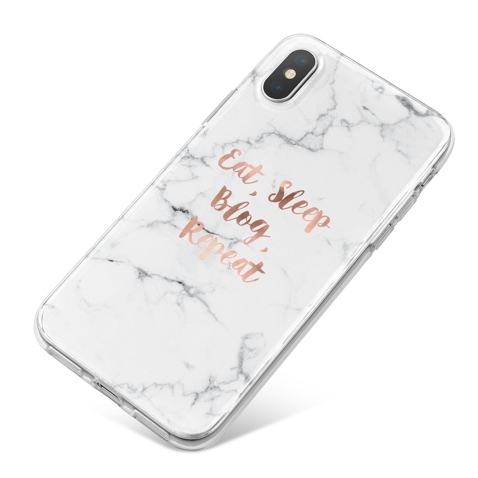 Eat Sleep Blog Repeat Marble Effect iPhone X Bumper Case on Silver iPhone