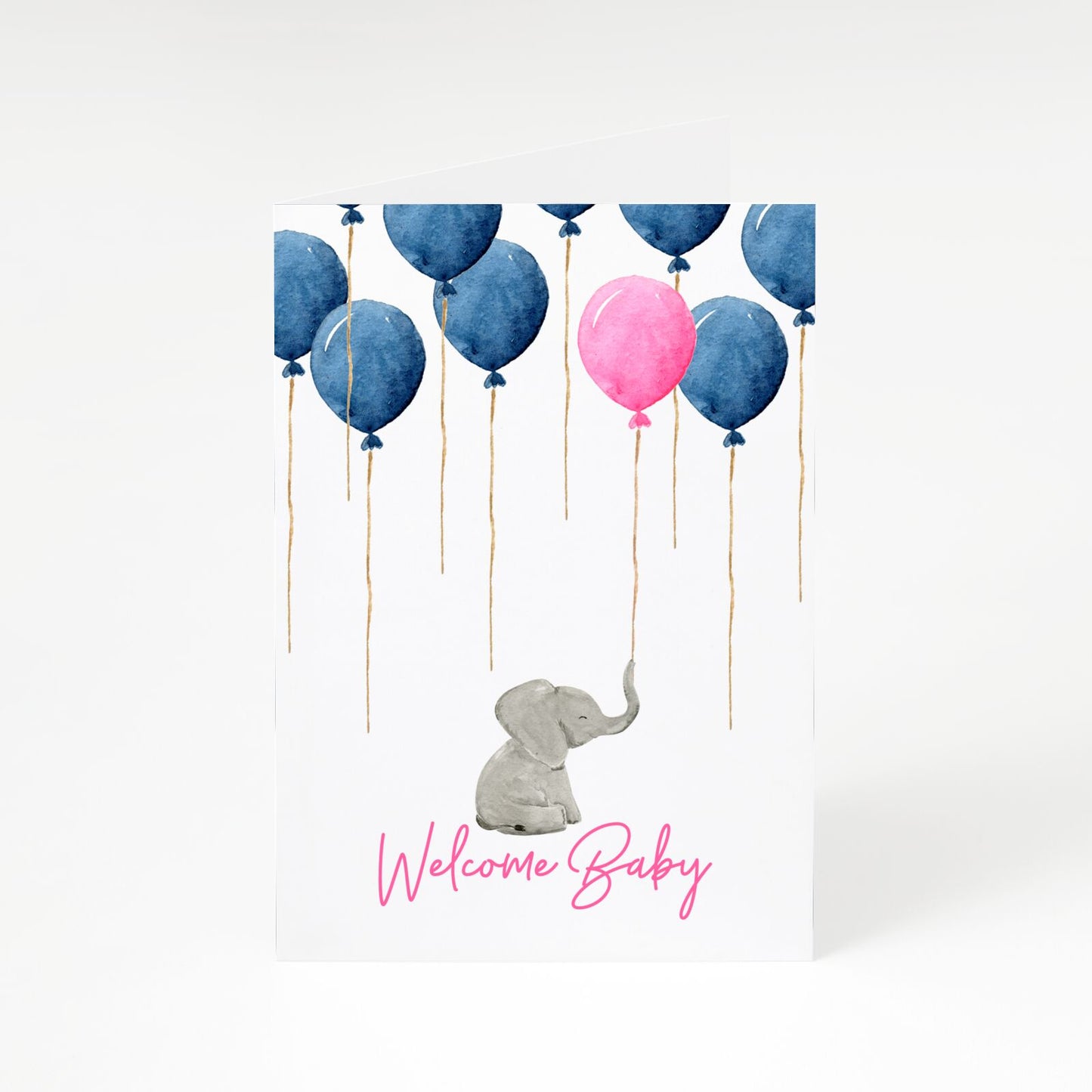Elephant with Balloons Baby Girl Reveal A5 Greetings Card