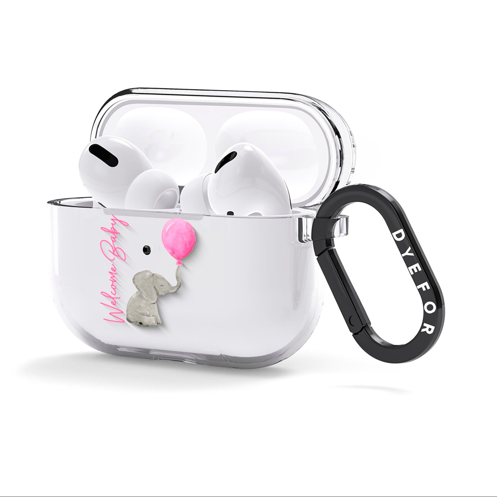Elephant with Balloons Baby Girl Reveal AirPods Clear Case 3rd Gen Side Image