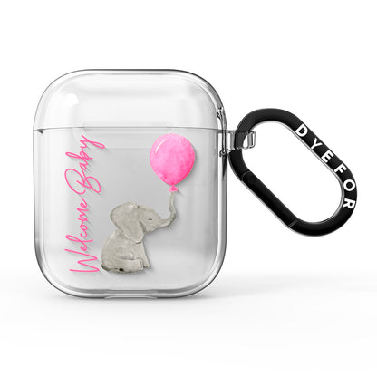 Elephant with Balloons Baby Girl Reveal AirPods Clear Case
