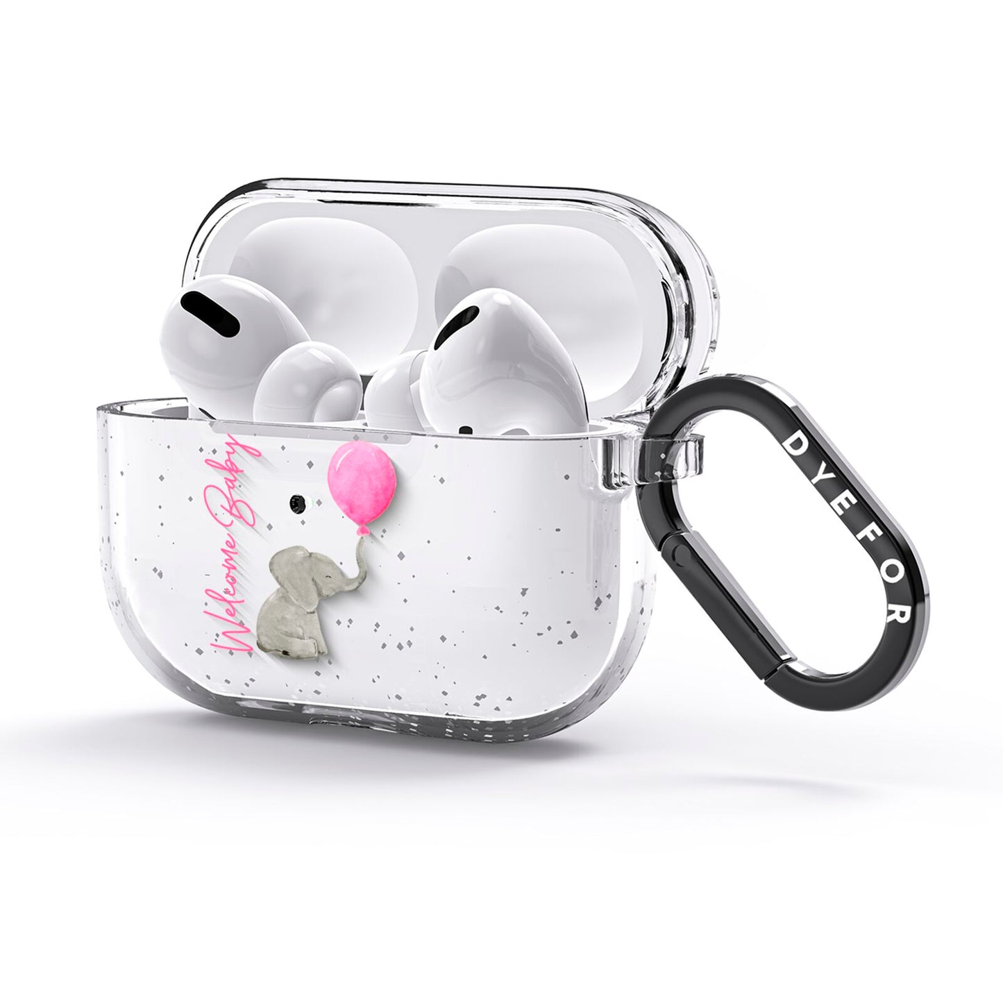 Elephant with Balloons Baby Girl Reveal AirPods Glitter Case 3rd Gen Side Image
