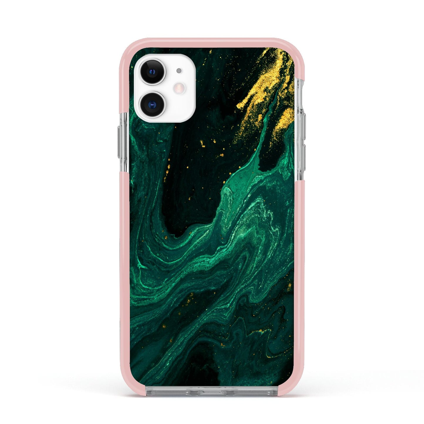 Emerald Green Apple iPhone 11 in White with Pink Impact Case