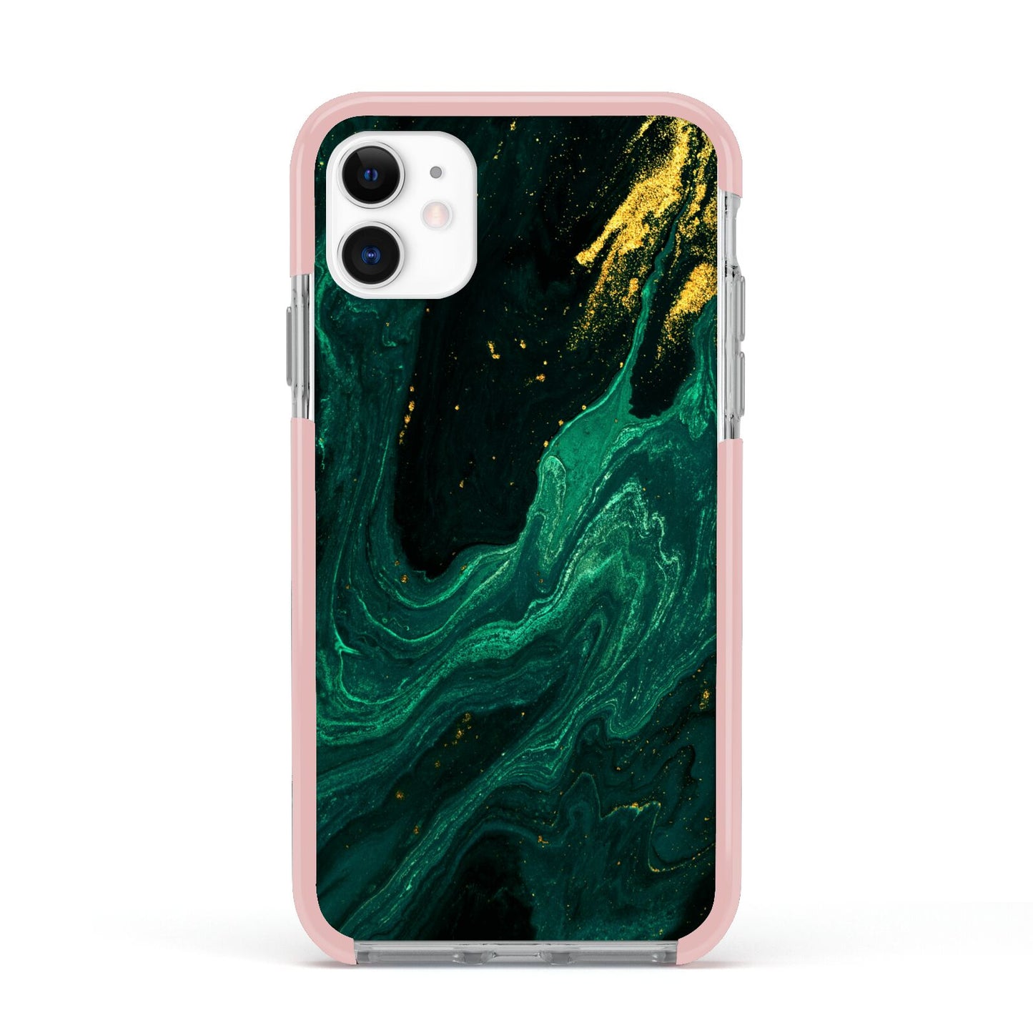Emerald Green Apple iPhone 11 in White with Pink Impact Case