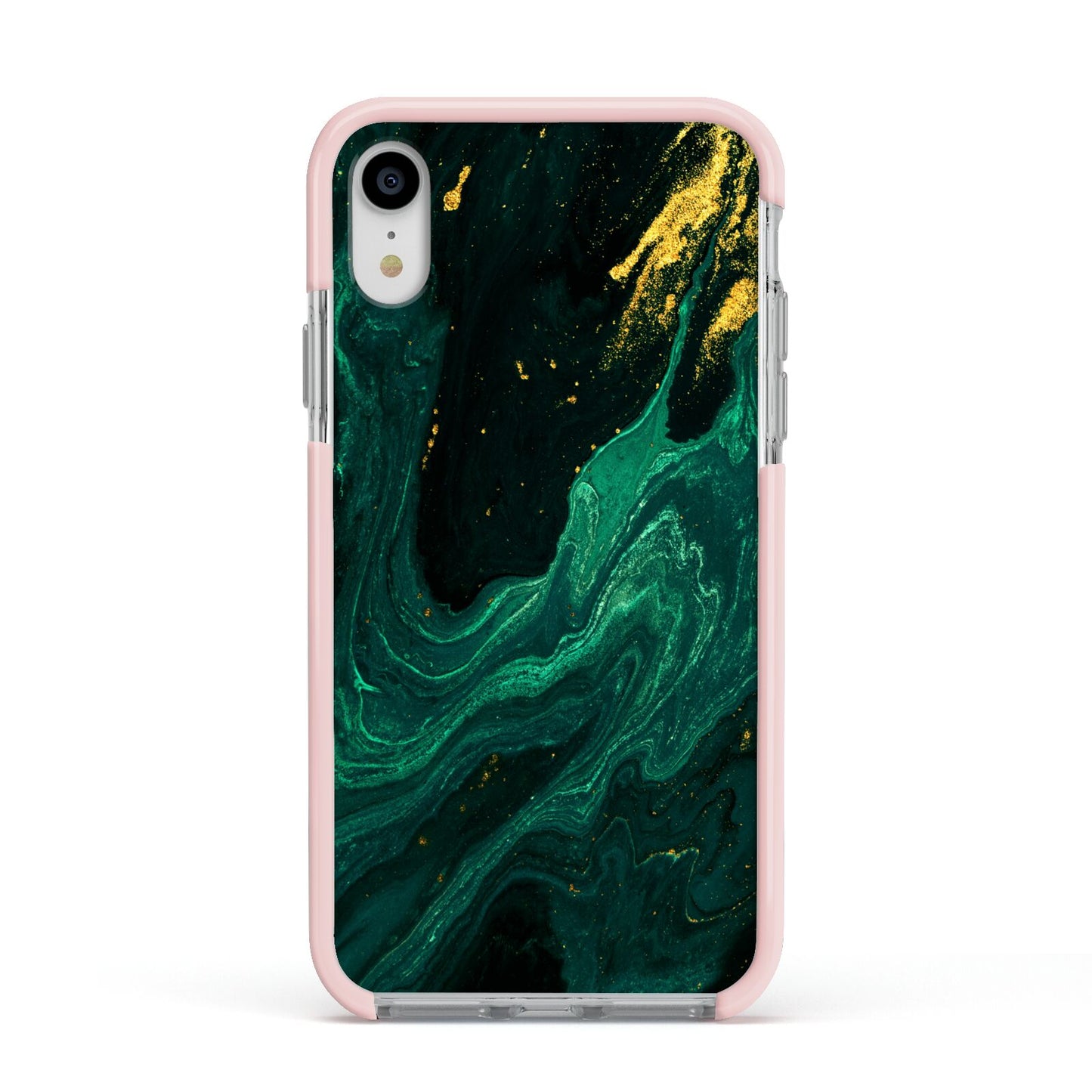 Emerald Green Apple iPhone XR Impact Case Pink Edge on Silver Phone