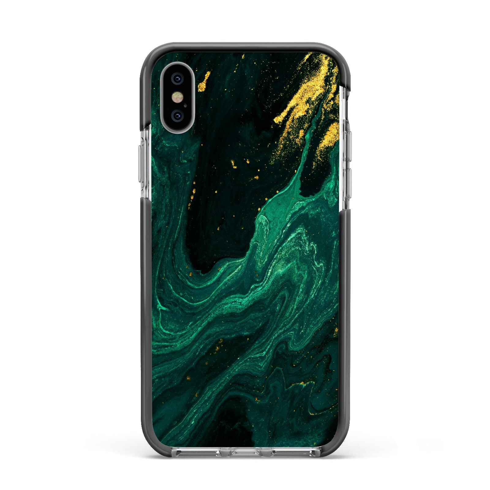 Emerald Green Apple iPhone Xs Impact Case Black Edge on Silver Phone