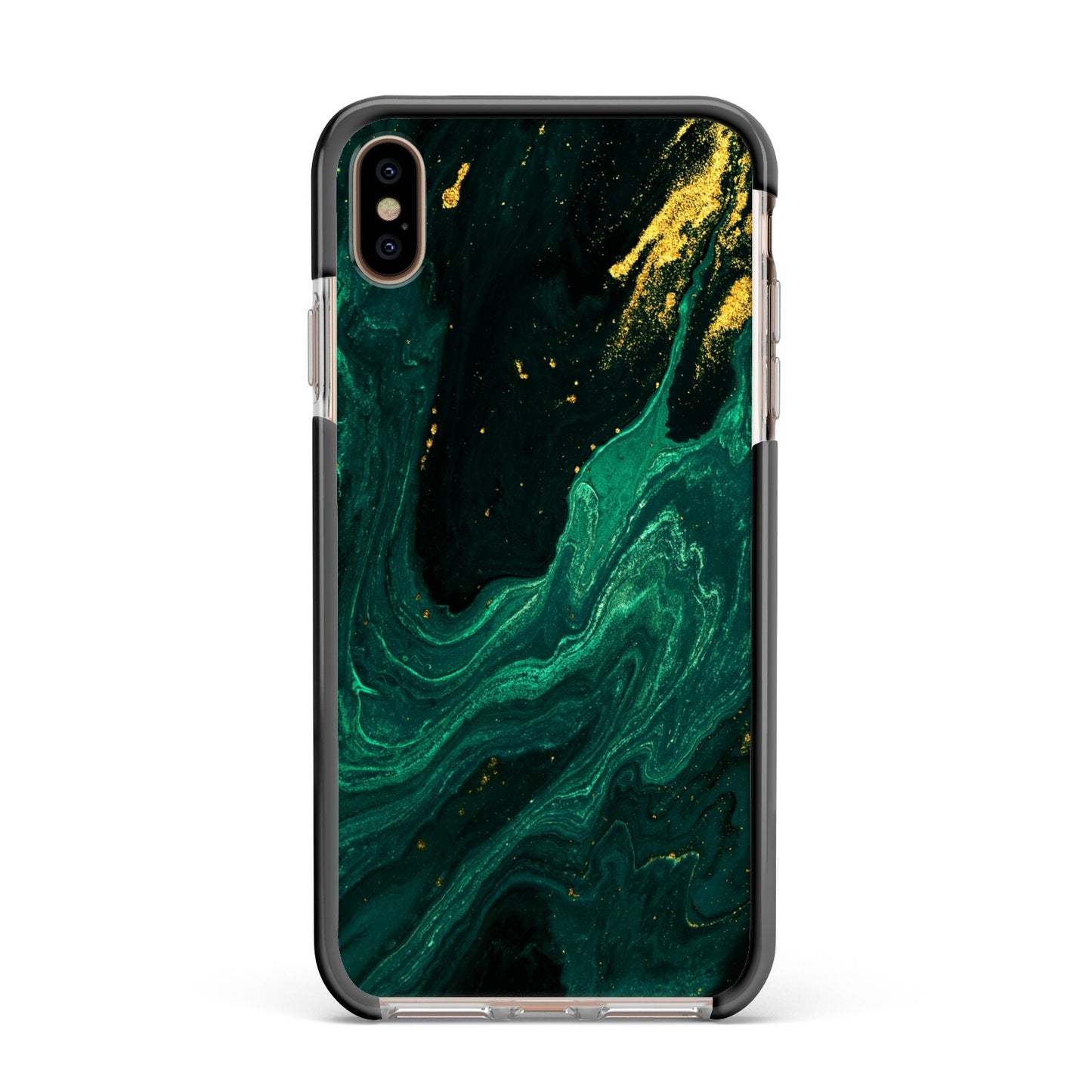 Emerald Green Apple iPhone Xs Max Impact Case Black Edge on Gold Phone