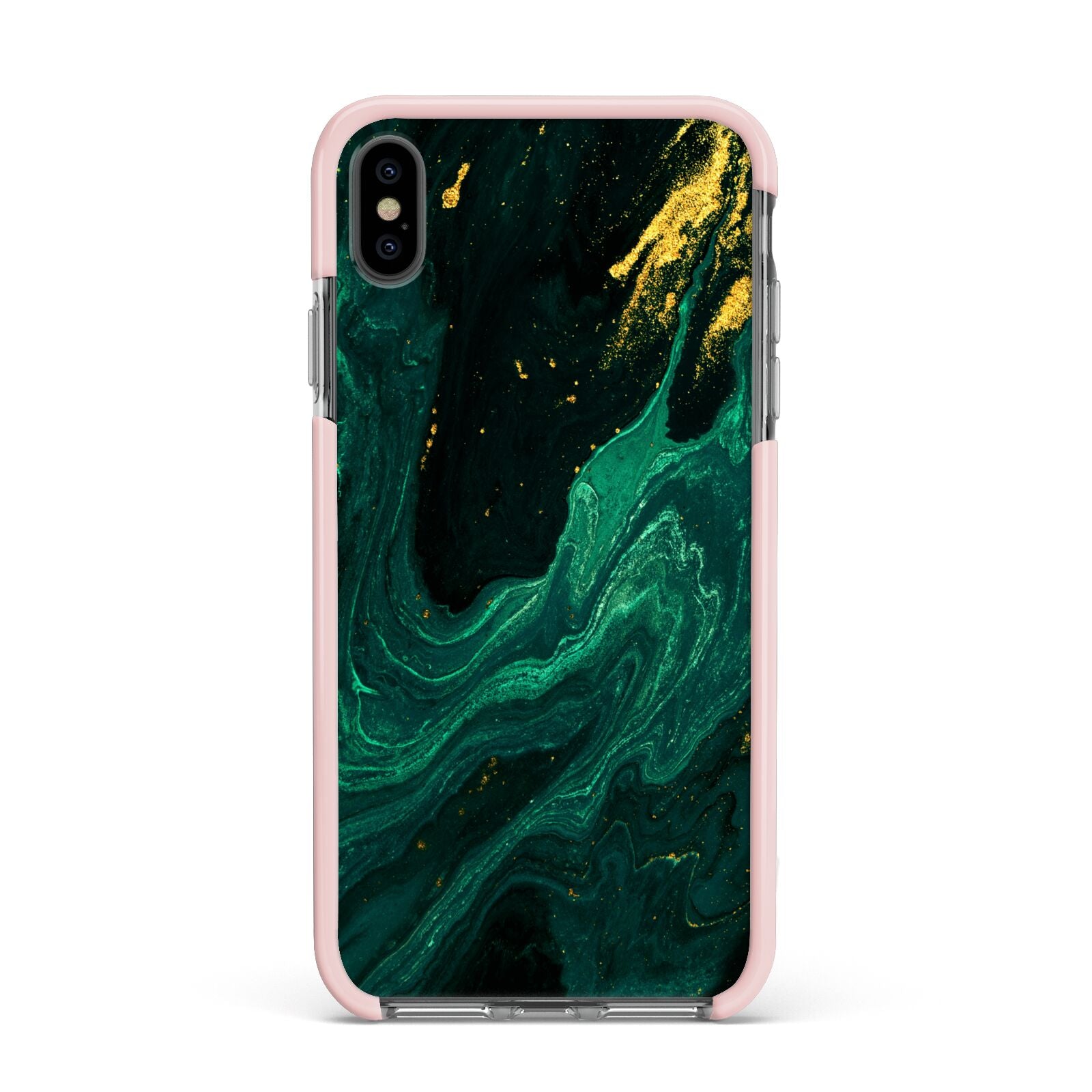 Emerald Green Apple iPhone Xs Max Impact Case Pink Edge on Black Phone