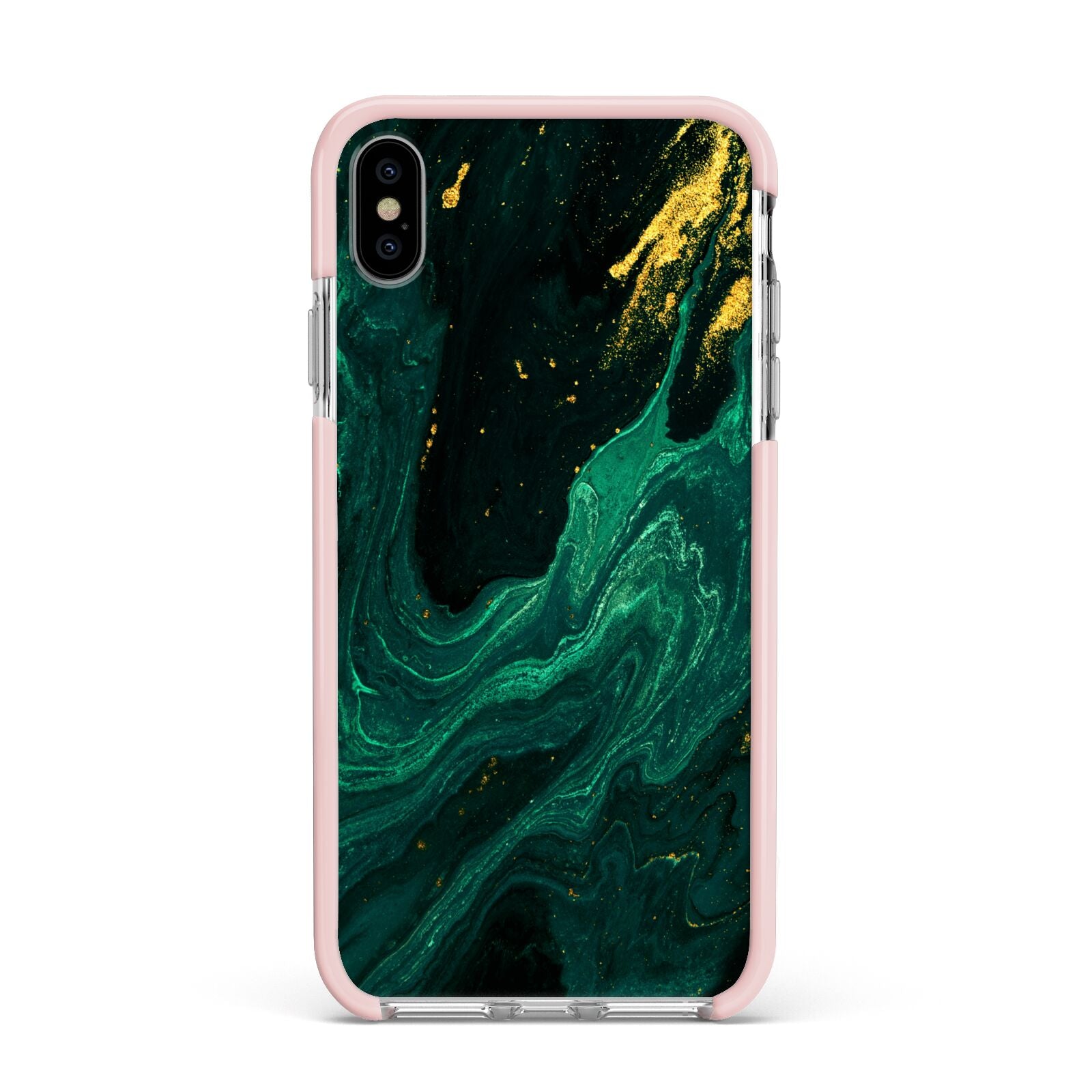 Emerald Green Apple iPhone Xs Max Impact Case Pink Edge on Silver Phone
