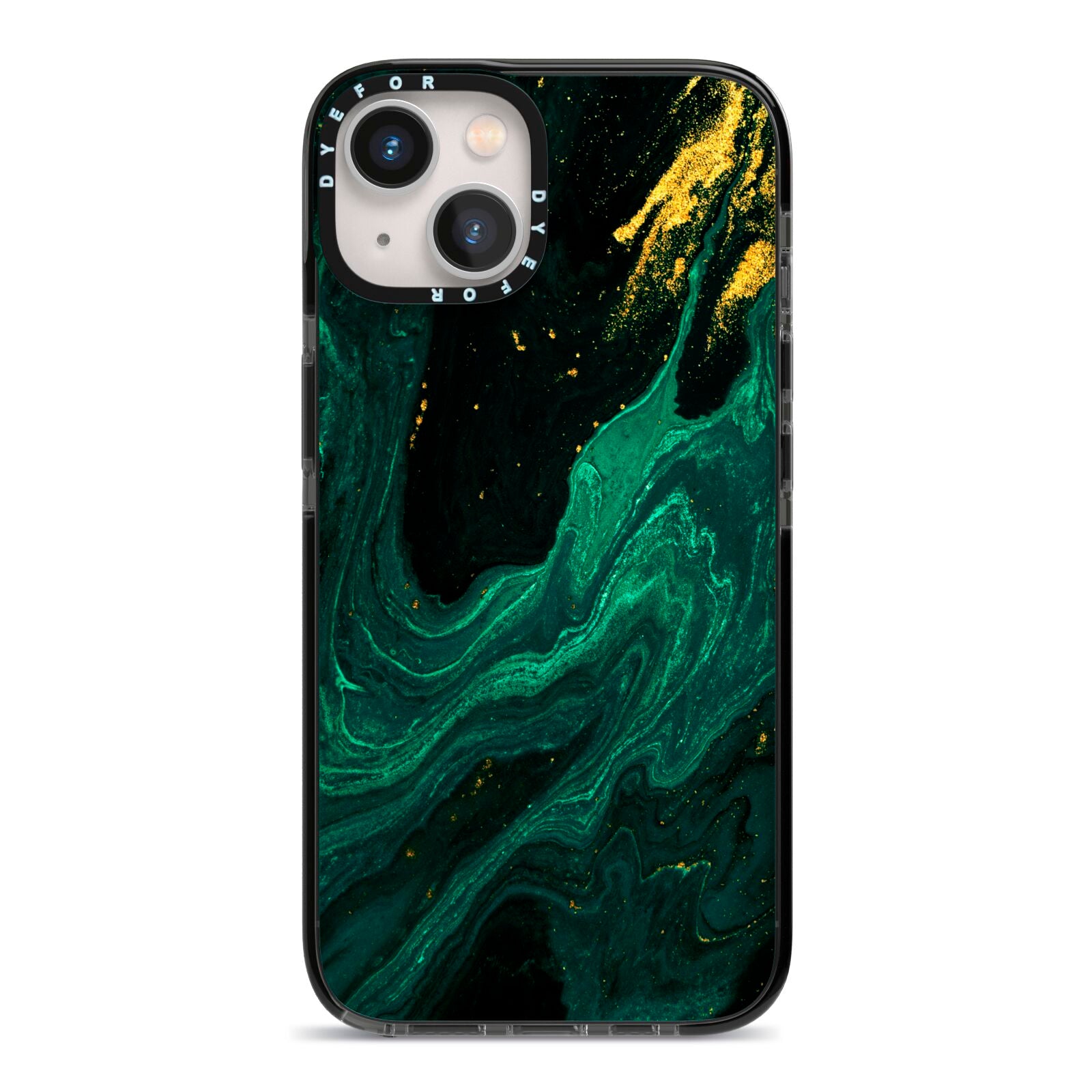 Emerald Green iPhone 13 Black Impact Case on Silver phone