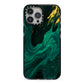Emerald Green iPhone 13 Pro Max Black Impact Case on Silver phone