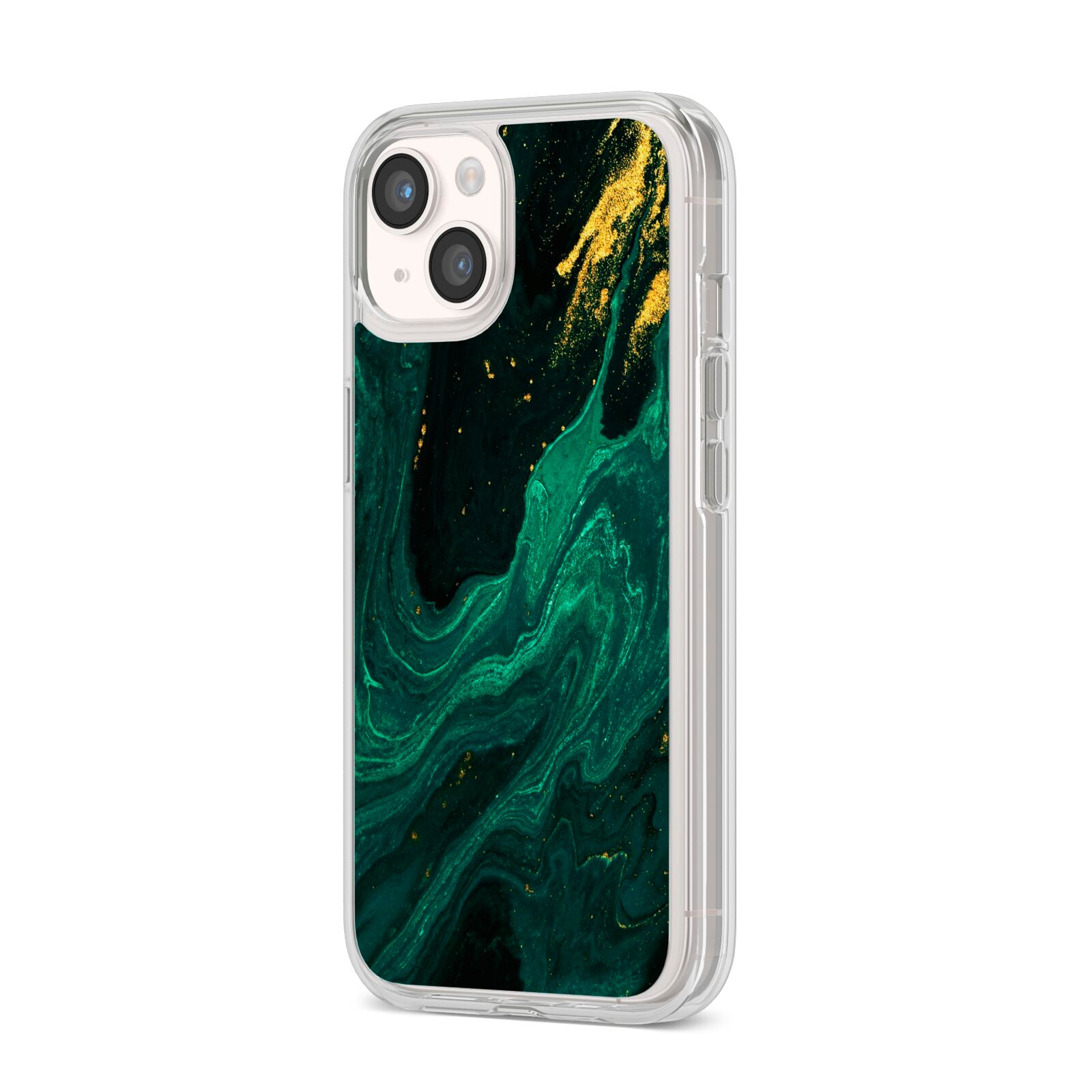 Emerald Green iPhone 14 Clear Tough Case Starlight Angled Image