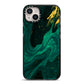 Emerald Green iPhone 14 Plus Black Impact Case on Silver phone