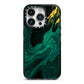 Emerald Green iPhone 14 Pro Black Impact Case on Silver phone