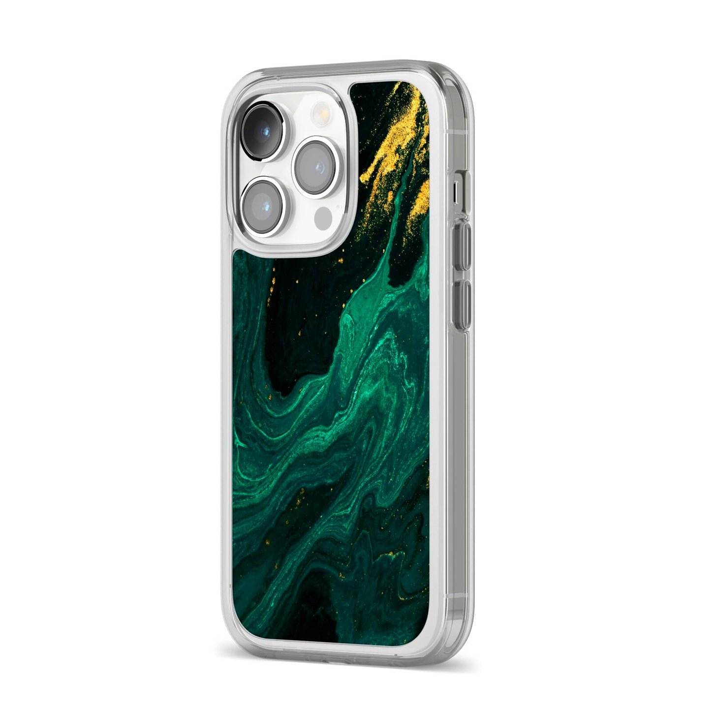 Emerald Green iPhone 14 Pro Clear Tough Case Silver Angled Image
