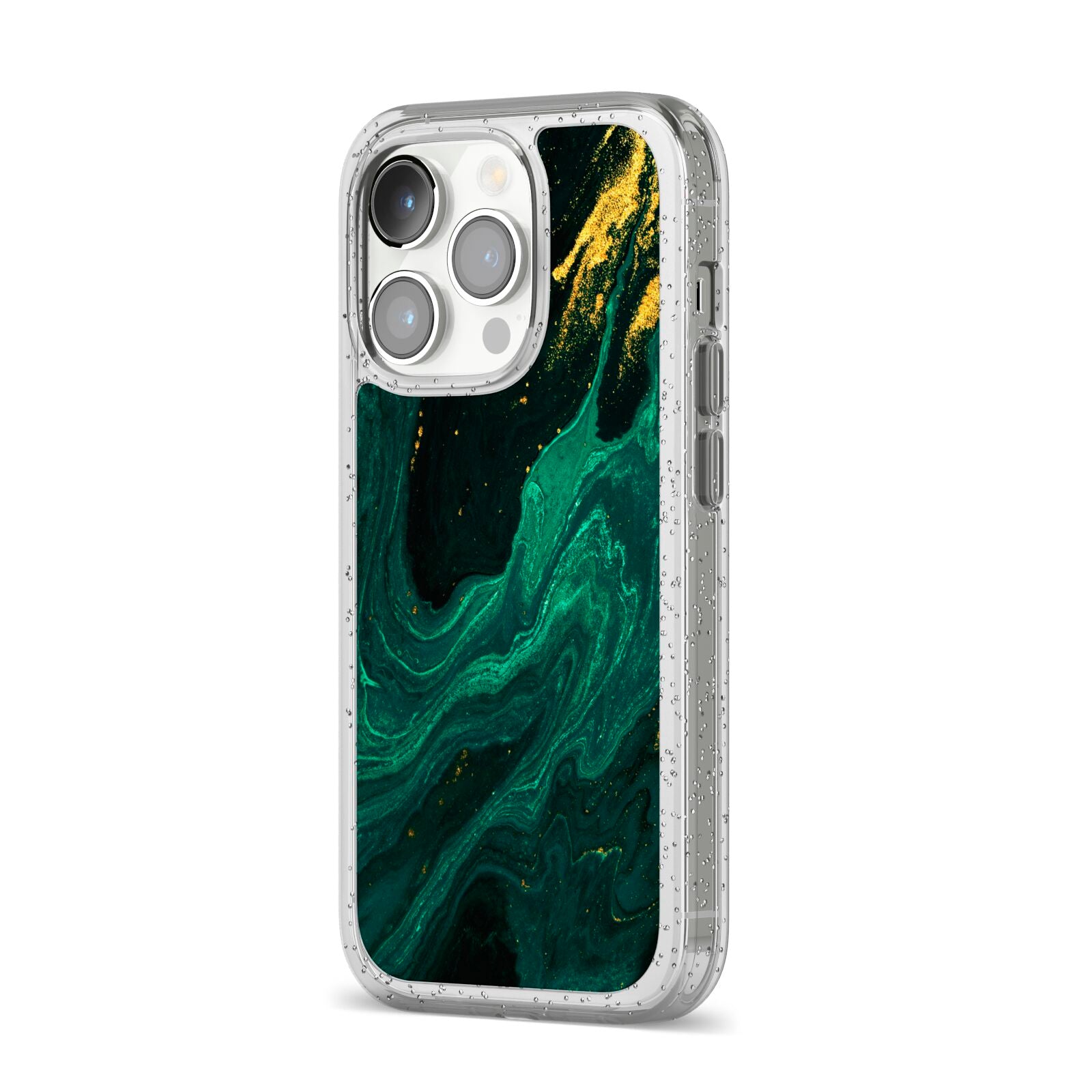 Emerald Green iPhone 14 Pro Glitter Tough Case Silver Angled Image