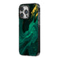 Emerald Green iPhone 14 Pro Max Black Impact Case Side Angle on Silver phone