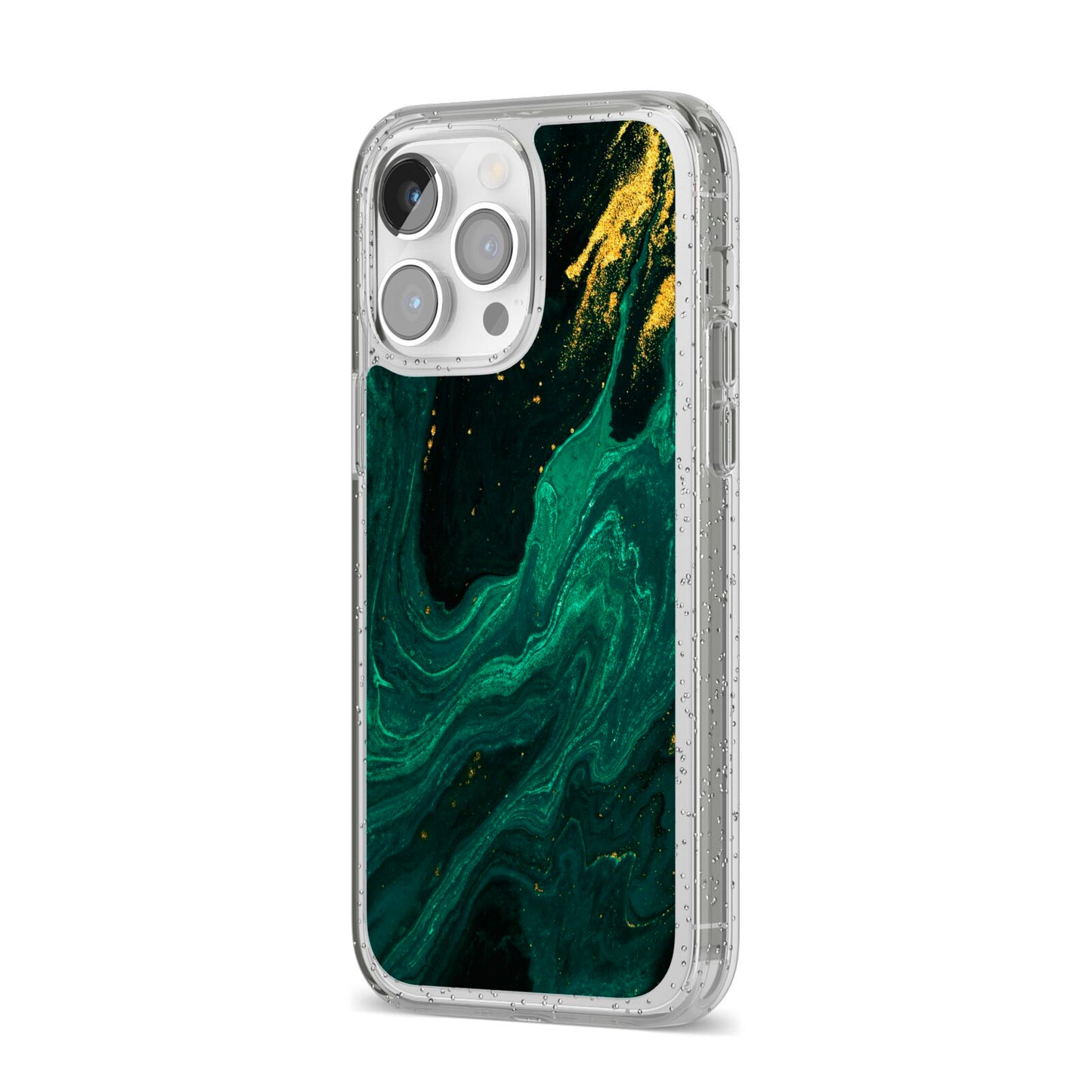 Emerald Green iPhone 14 Pro Max Glitter Tough Case Silver Angled Image