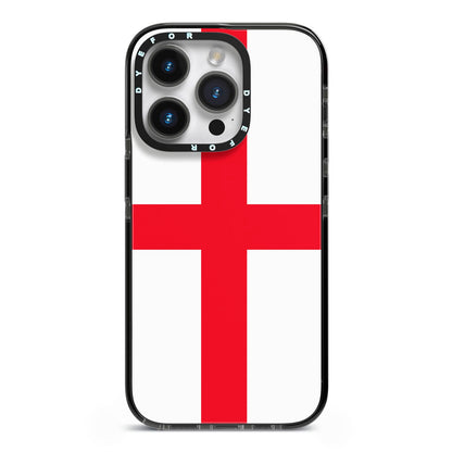 England Flag iPhone 14 Pro Black Impact Case on Silver phone