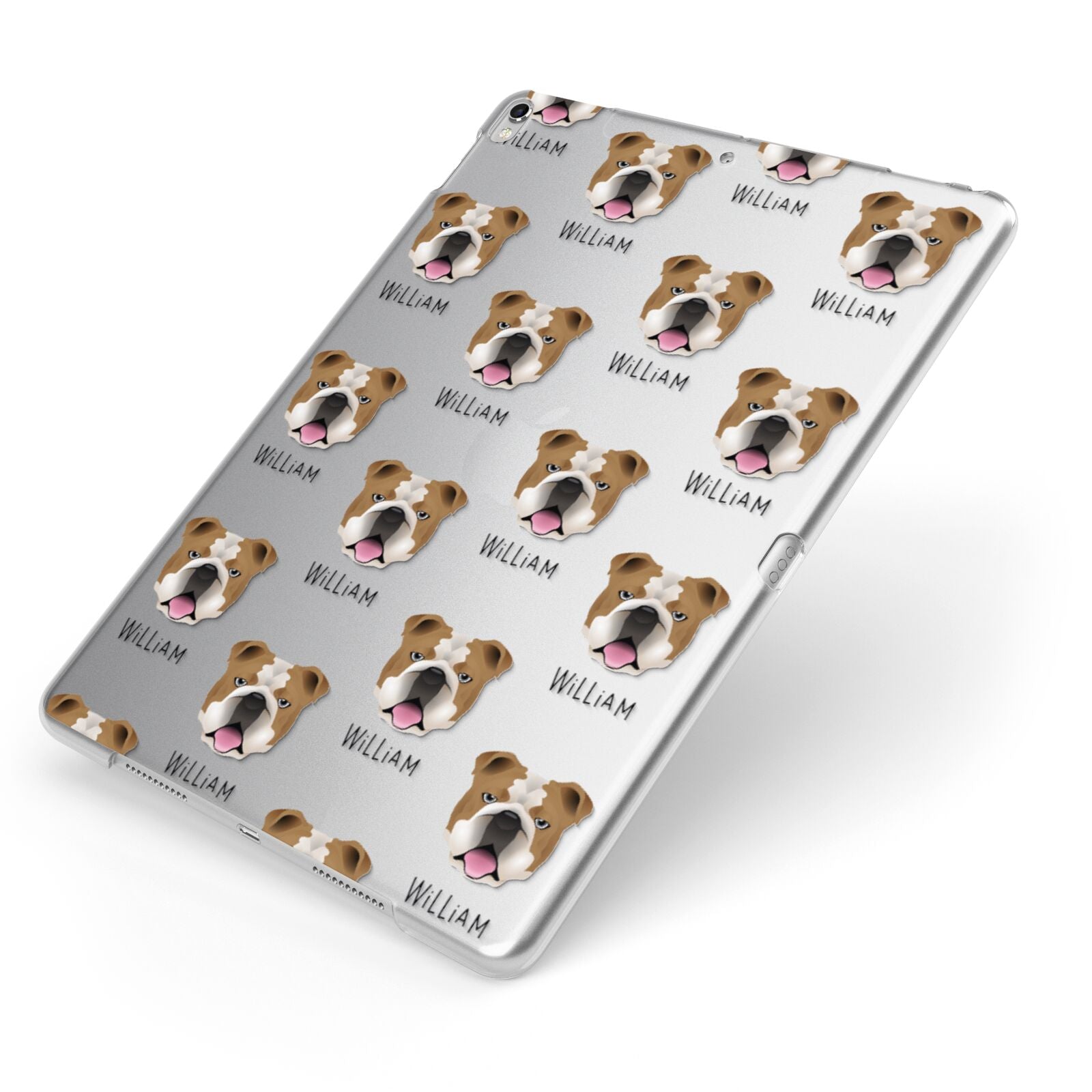 English Bulldog Icon with Name Apple iPad Case on Silver iPad Side View