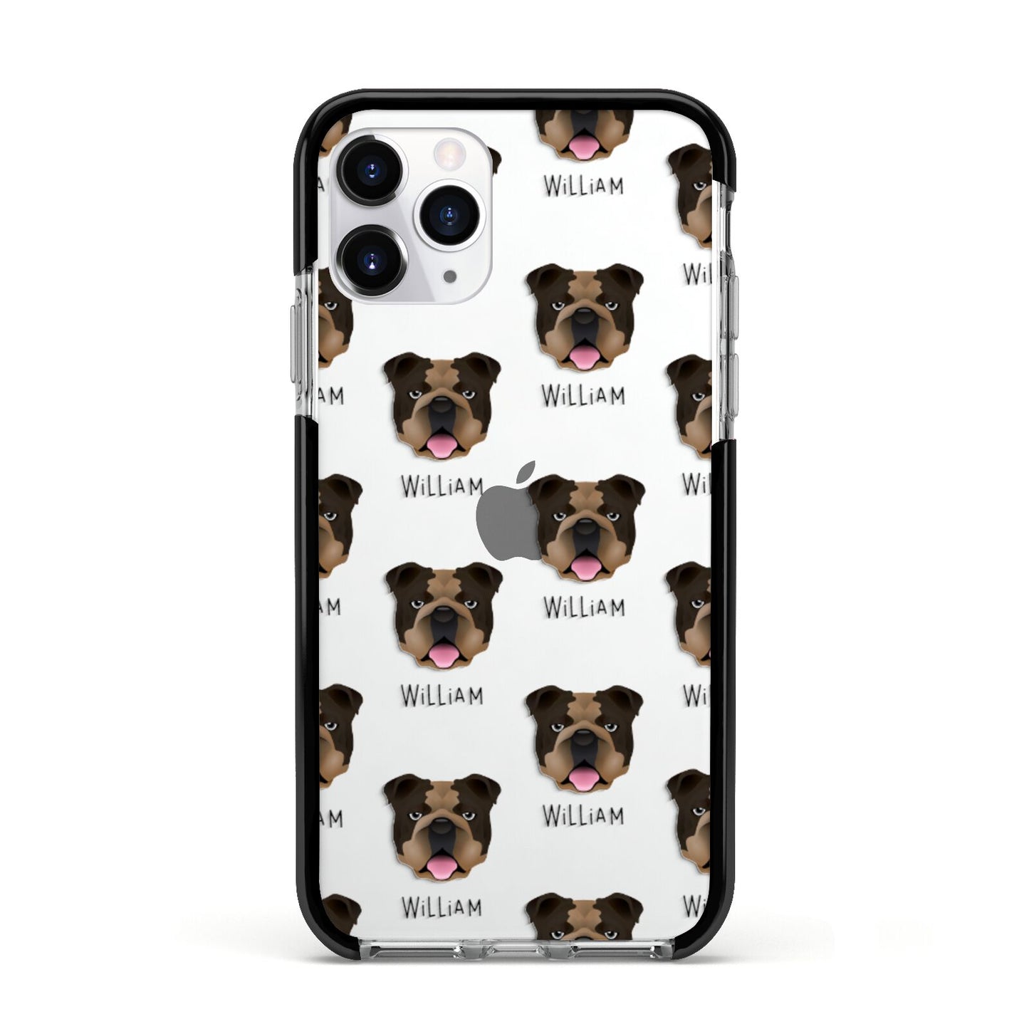 English Bulldog Icon with Name Apple iPhone 11 Pro in Silver with Black Impact Case