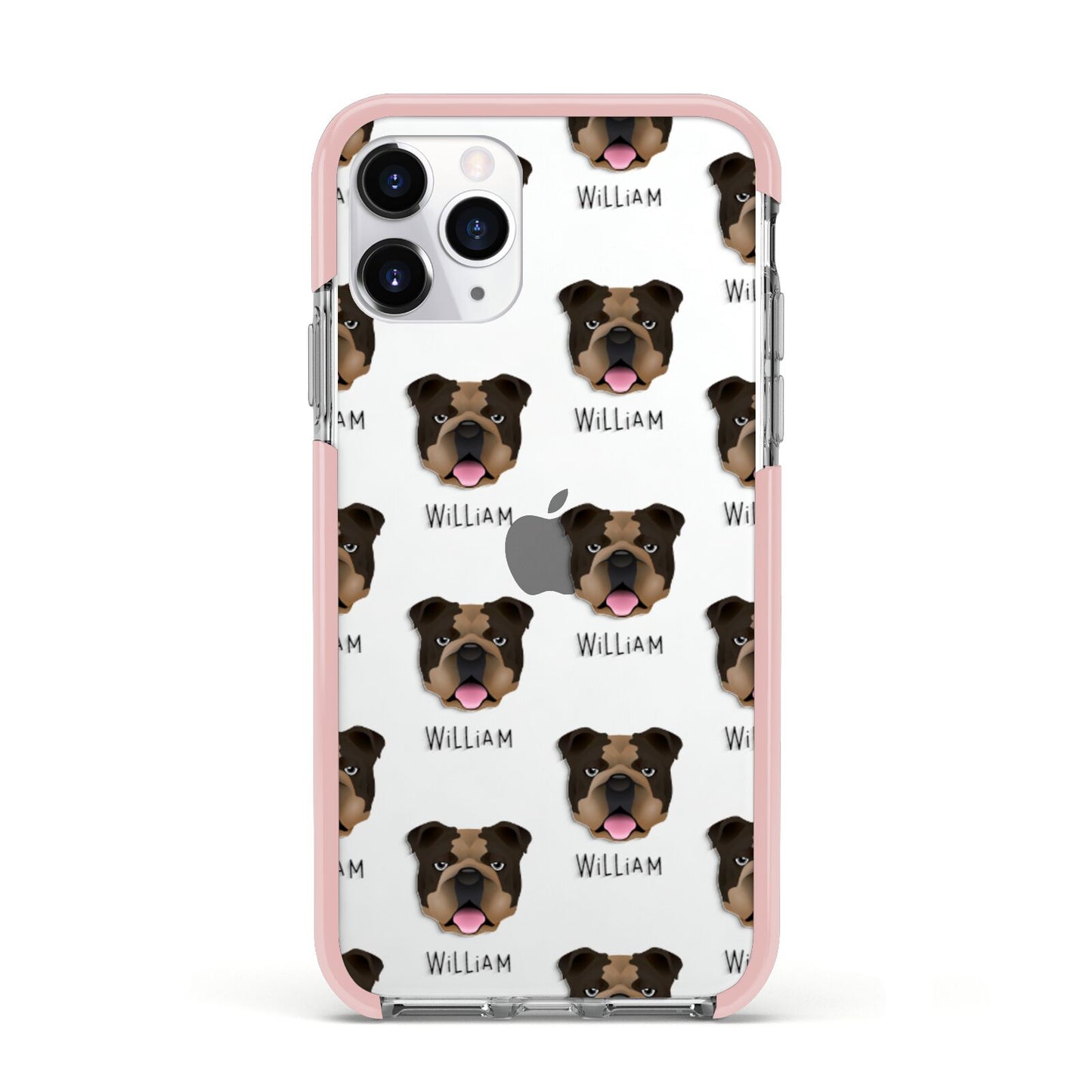 English Bulldog Icon with Name Apple iPhone 11 Pro in Silver with Pink Impact Case