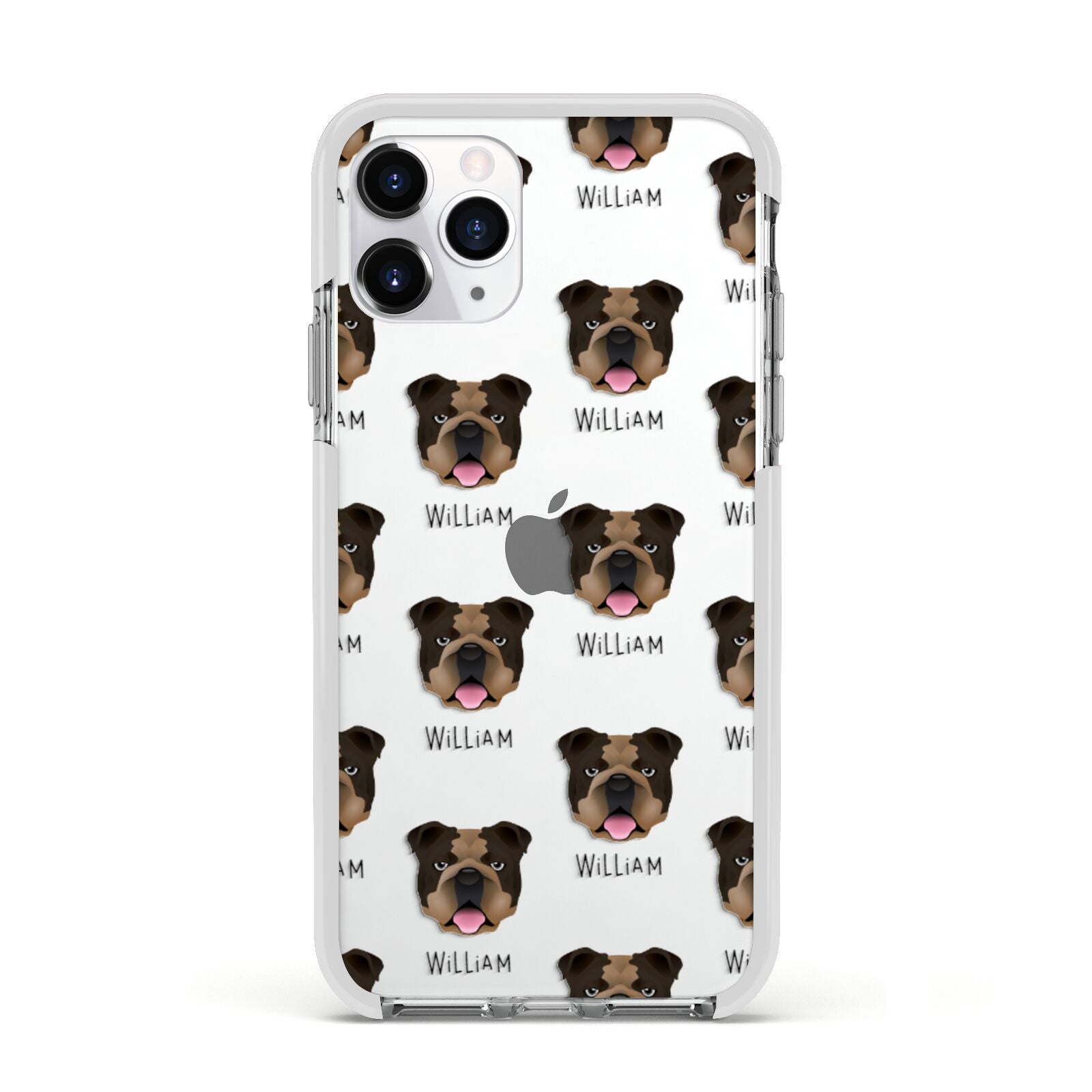 English Bulldog Icon with Name Apple iPhone 11 Pro in Silver with White Impact Case