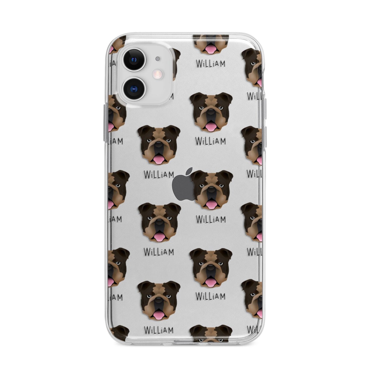 English Bulldog Icon with Name Apple iPhone 11 in White with Bumper Case