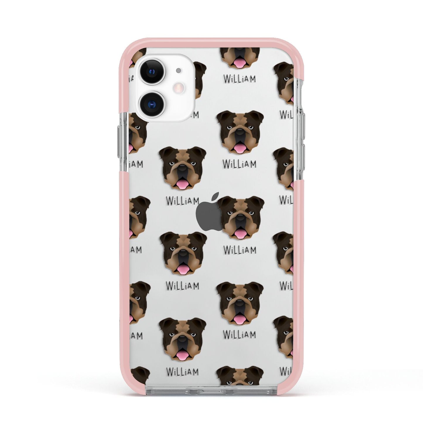 English Bulldog Icon with Name Apple iPhone 11 in White with Pink Impact Case