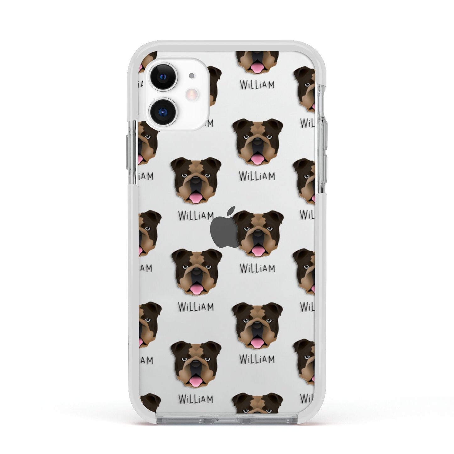 English Bulldog Icon with Name Apple iPhone 11 in White with White Impact Case