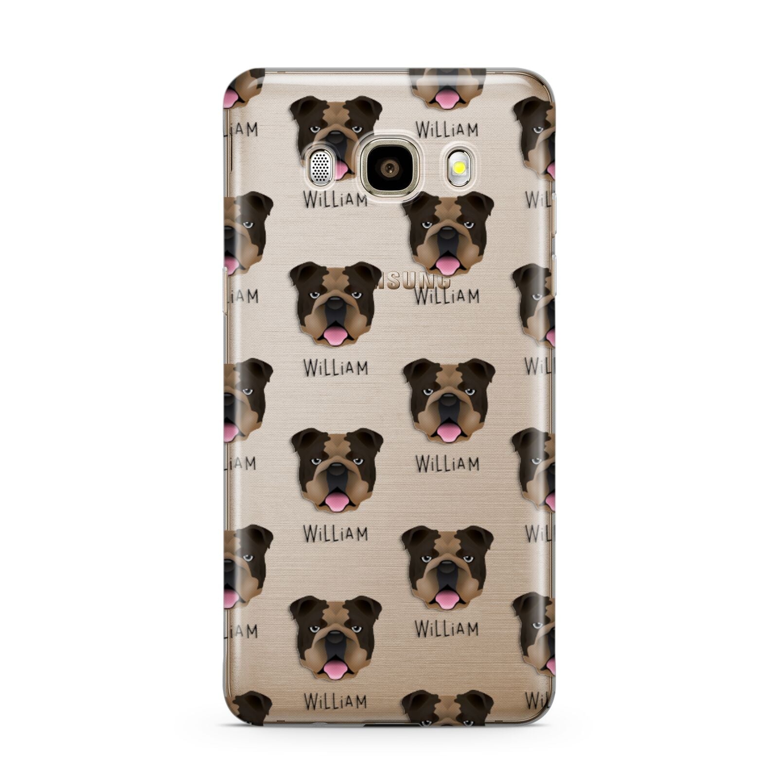 English Bulldog Icon with Name Samsung Galaxy J7 2016 Case on gold phone