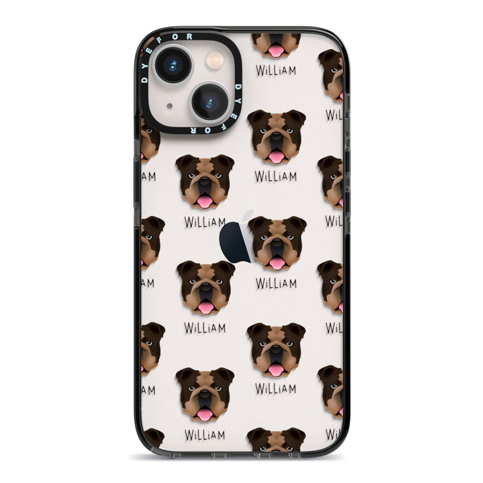 English Bulldog Icon with Name iPhone 13 Black Impact Case on Silver phone