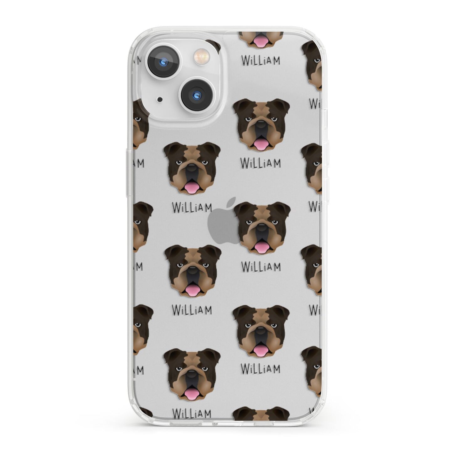 English Bulldog Icon with Name iPhone 13 Clear Bumper Case